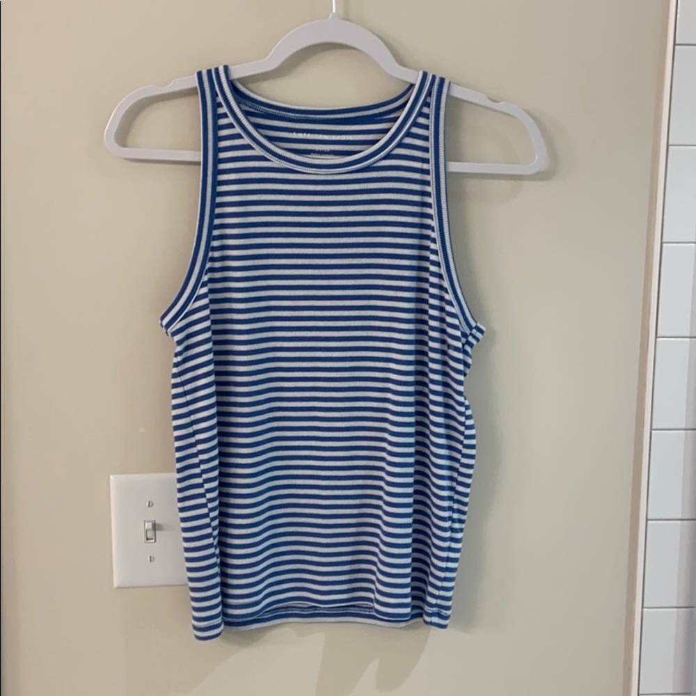 American Eagle blue and white stripe tank top